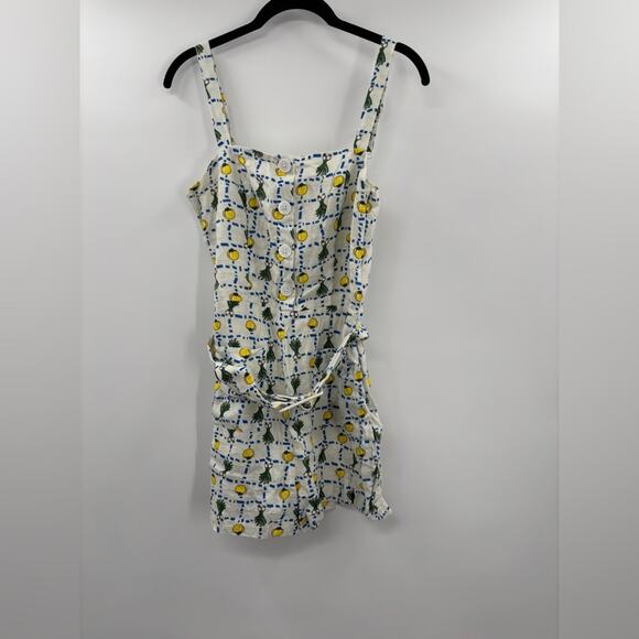 Staud Pomelo Print Belted Linen Romper - Picture 2 of 4